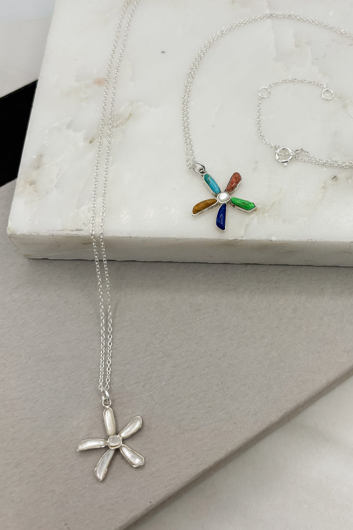 Genuine Stone Flower Dainty Sterling Silver Chain Necklace