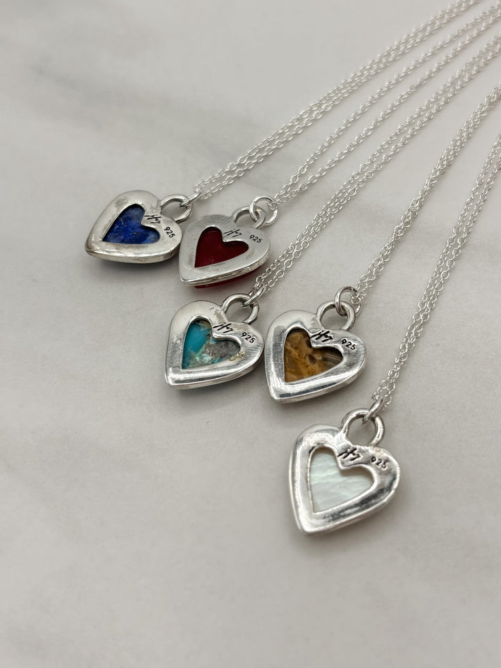 Genuine Stone Heart Sterling Silver Dainty Chain Necklace