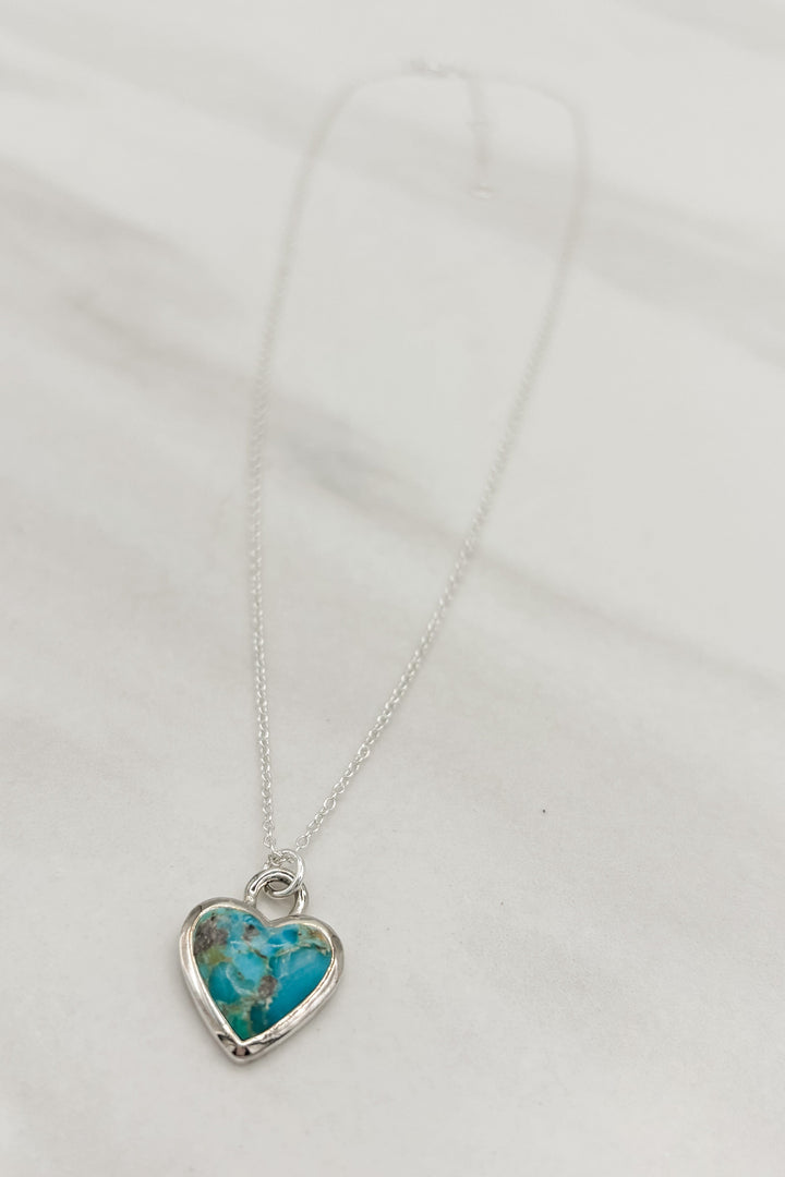 Genuine Stone Heart Sterling Silver Dainty Chain Necklace