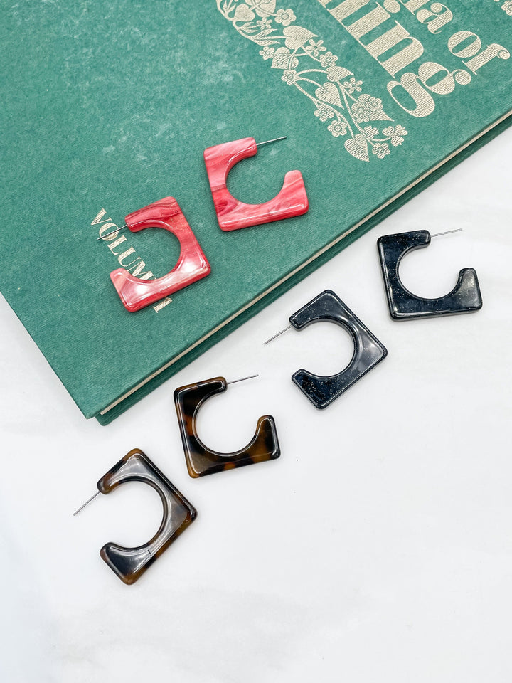 Geometric Square Resin Hoop Earrings