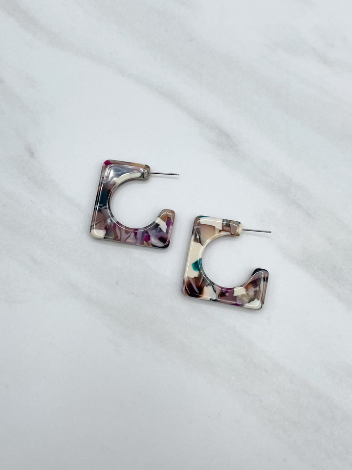 Geometric Square Resin Hoop Earrings