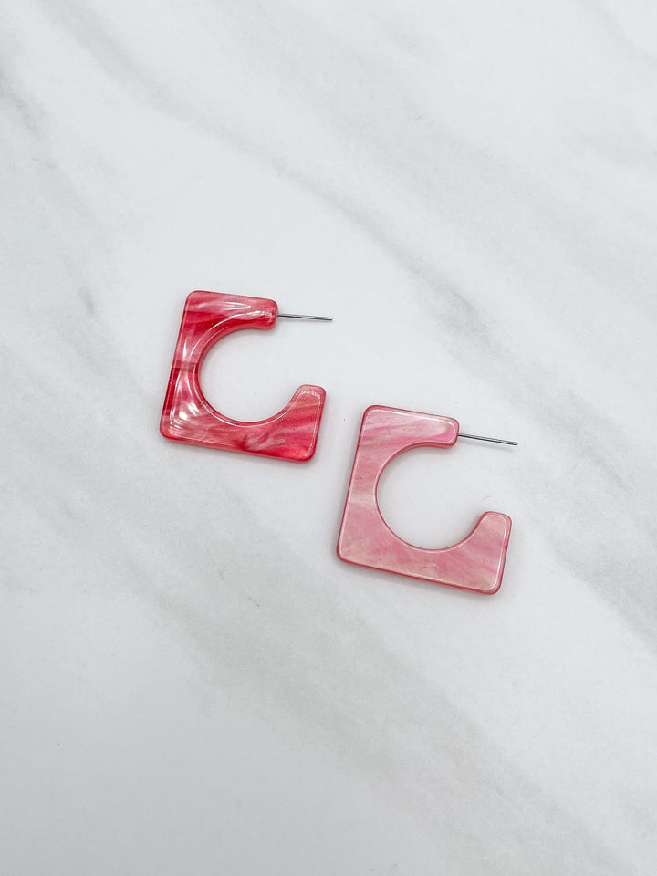 Geometric Square Resin Hoop Earrings