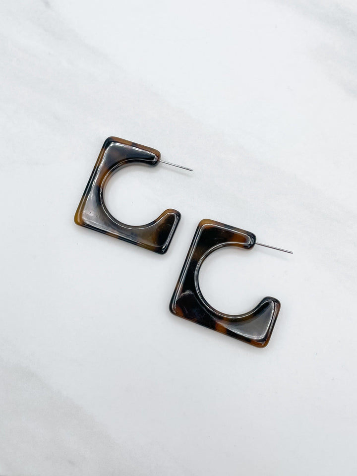 Geometric Square Resin Hoop Earrings