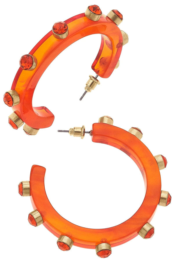 Go Big Orange Renee Resin and Rhinestone Hoop Earrings