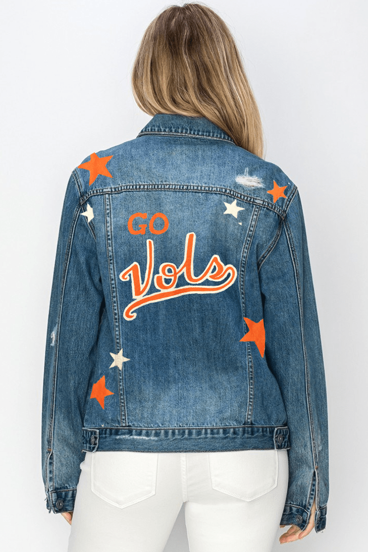 "Go Vols" Hand-Painted Vintage Wash Denim Jacket