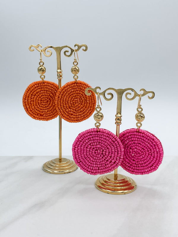 Gold Charm and Circular Felt Back Seed Bead Earrings