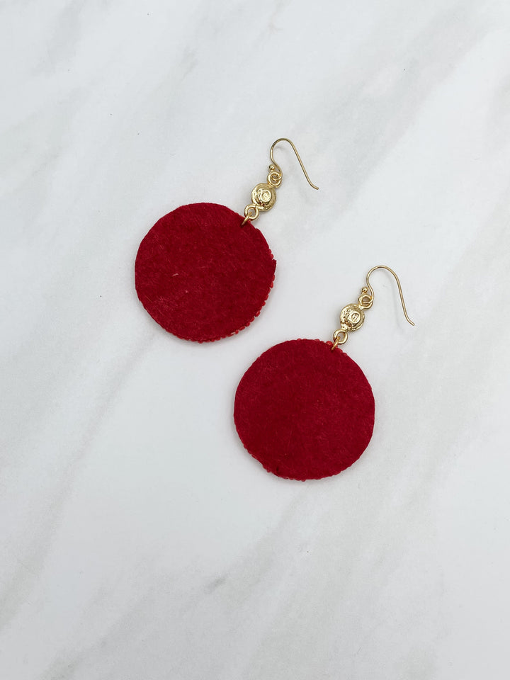 Gold Charm and Circular Felt Back Seed Bead Earrings