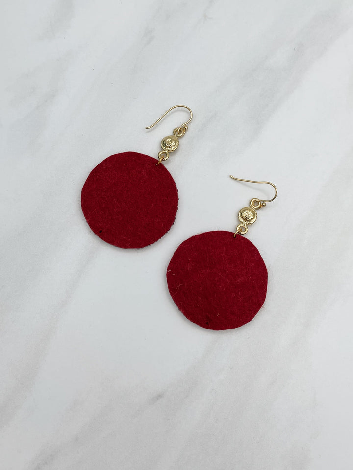 Gold Charm and Circular Felt Back Seed Bead Earrings