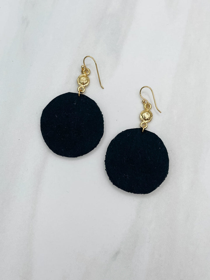 Gold Charm and Circular Felt Back Seed Bead Earrings