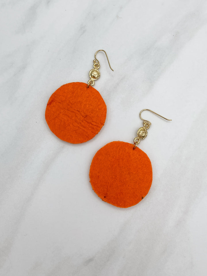 Gold Charm and Circular Felt Back Seed Bead Earrings