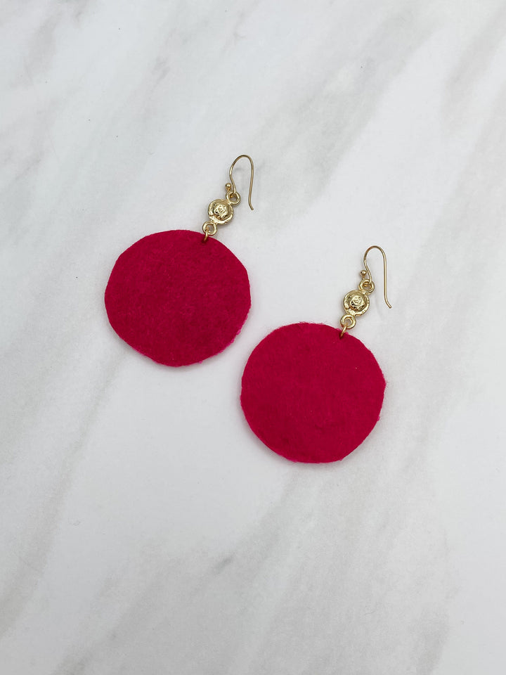 Gold Charm and Circular Felt Back Seed Bead Earrings