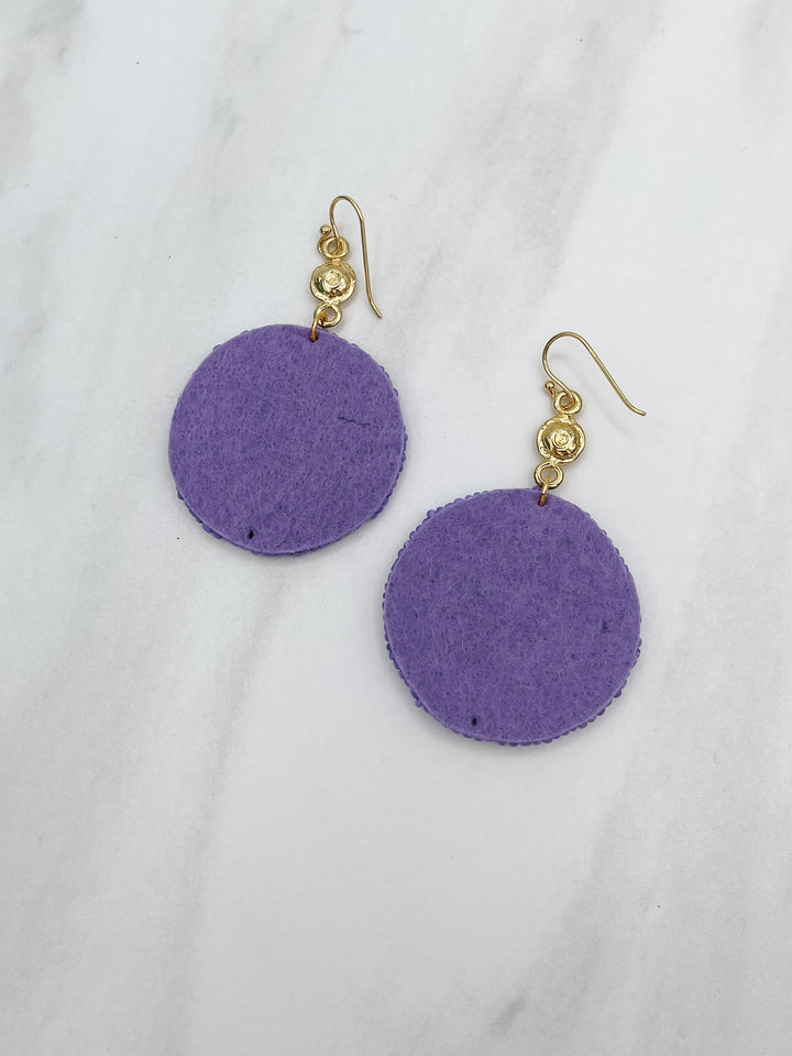 Gold Charm and Circular Felt Back Seed Bead Earrings