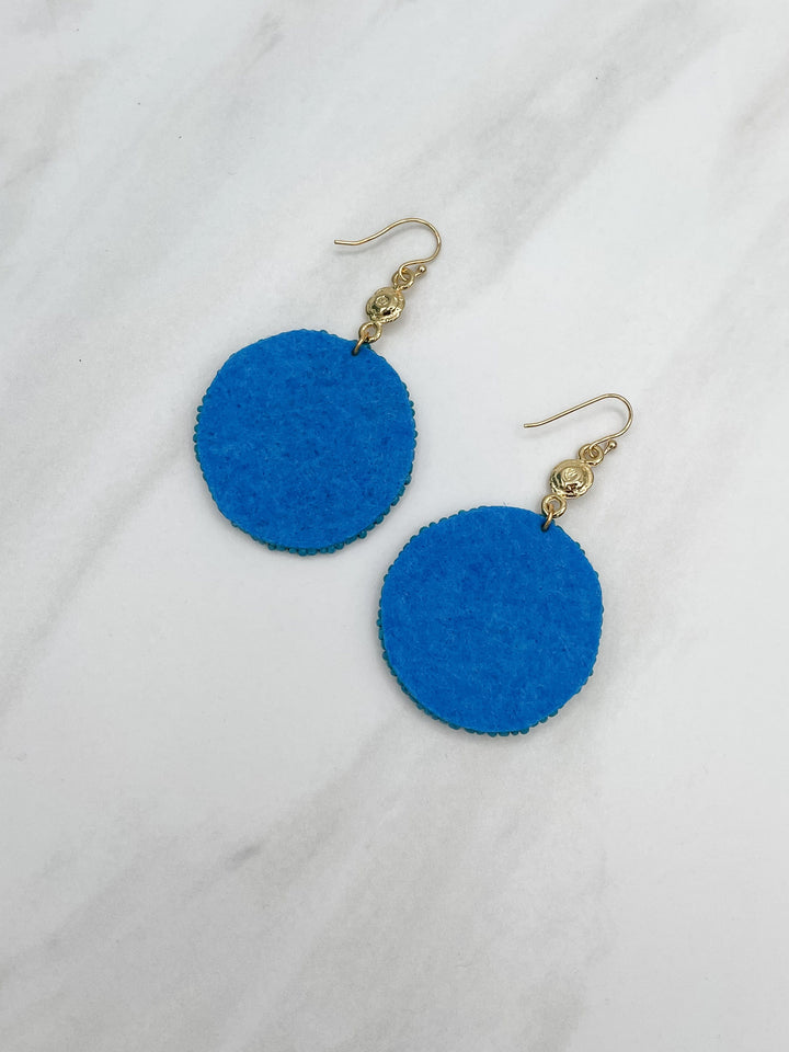 Gold Charm and Circular Felt Back Seed Bead Earrings