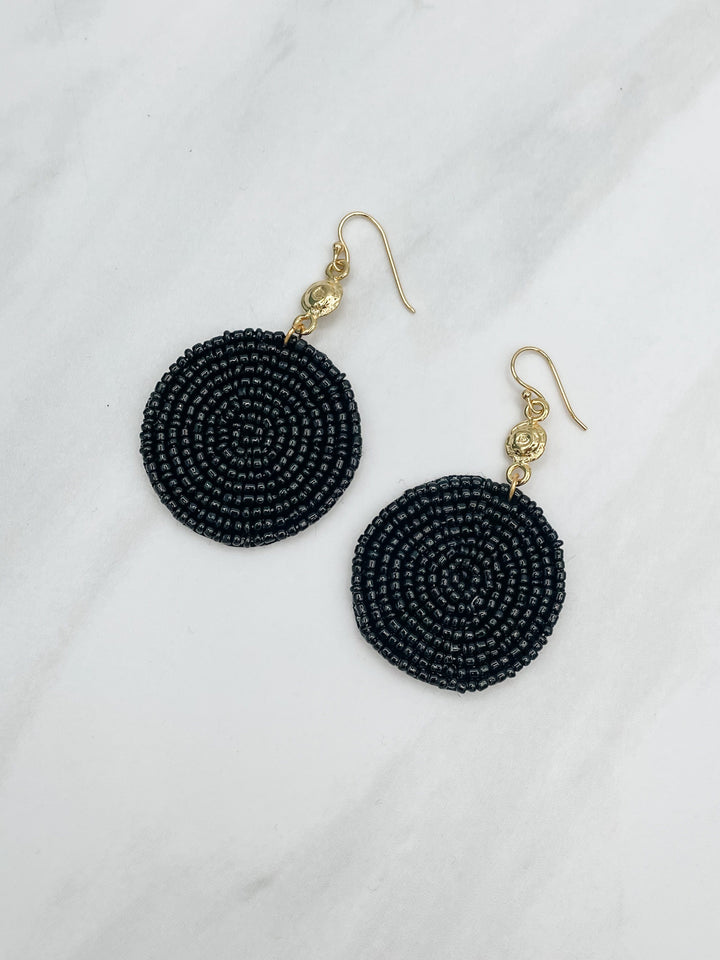 Gold Charm and Circular Felt Back Seed Bead Earrings