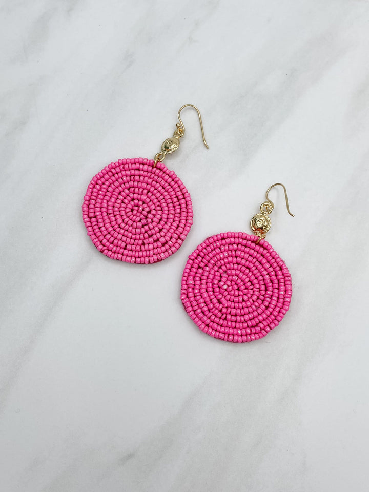 Gold Charm and Circular Felt Back Seed Bead Earrings