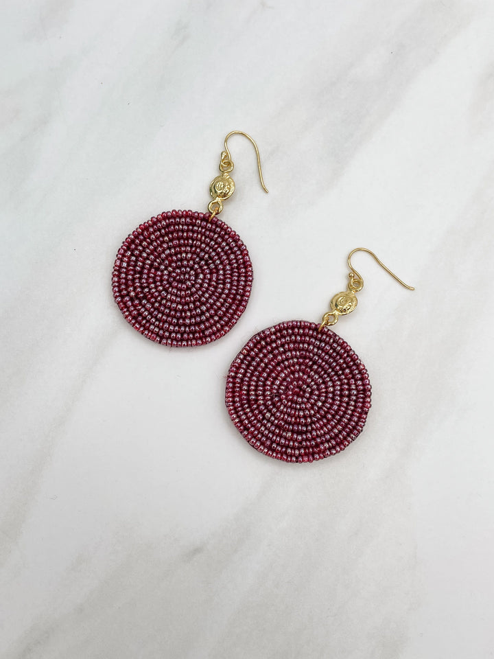 Gold Charm and Circular Felt Back Seed Bead Earrings