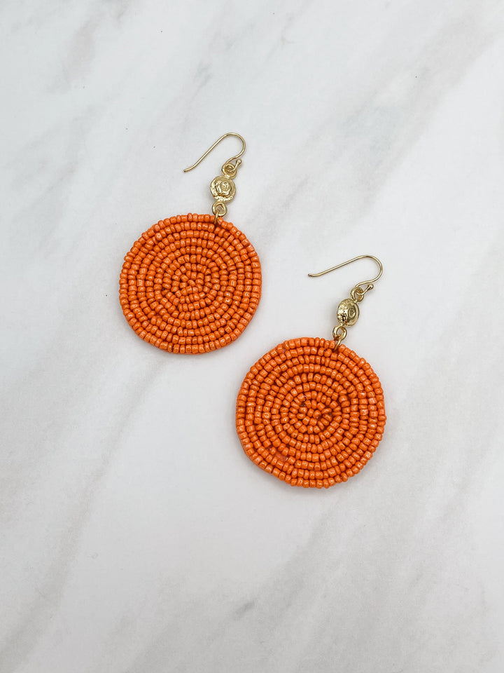 Gold Charm and Circular Felt Back Seed Bead Earrings