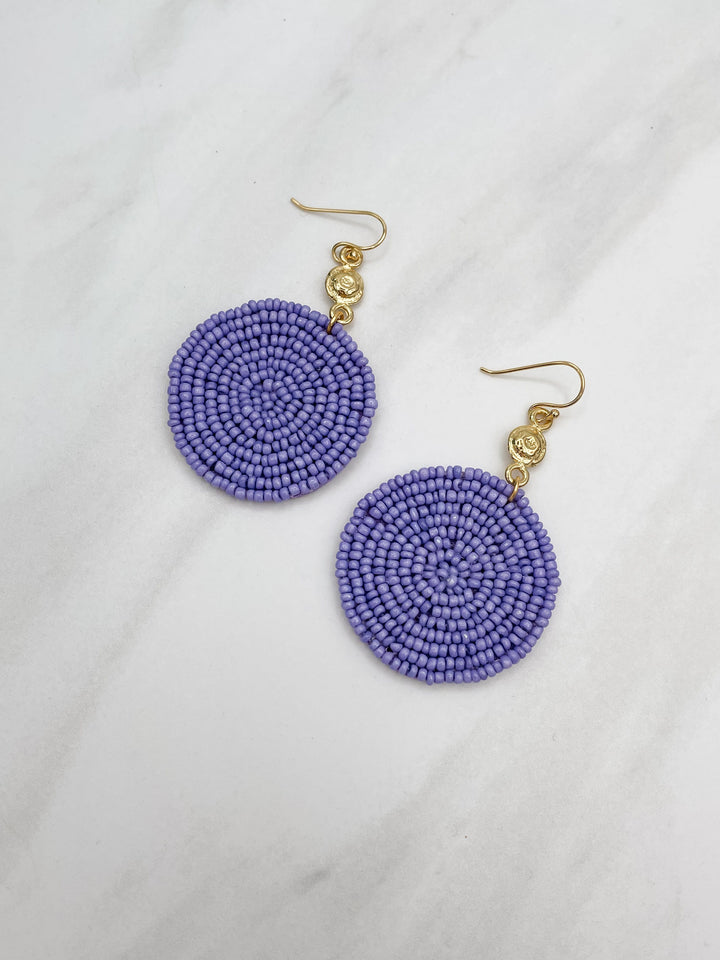 Gold Charm and Circular Felt Back Seed Bead Earrings