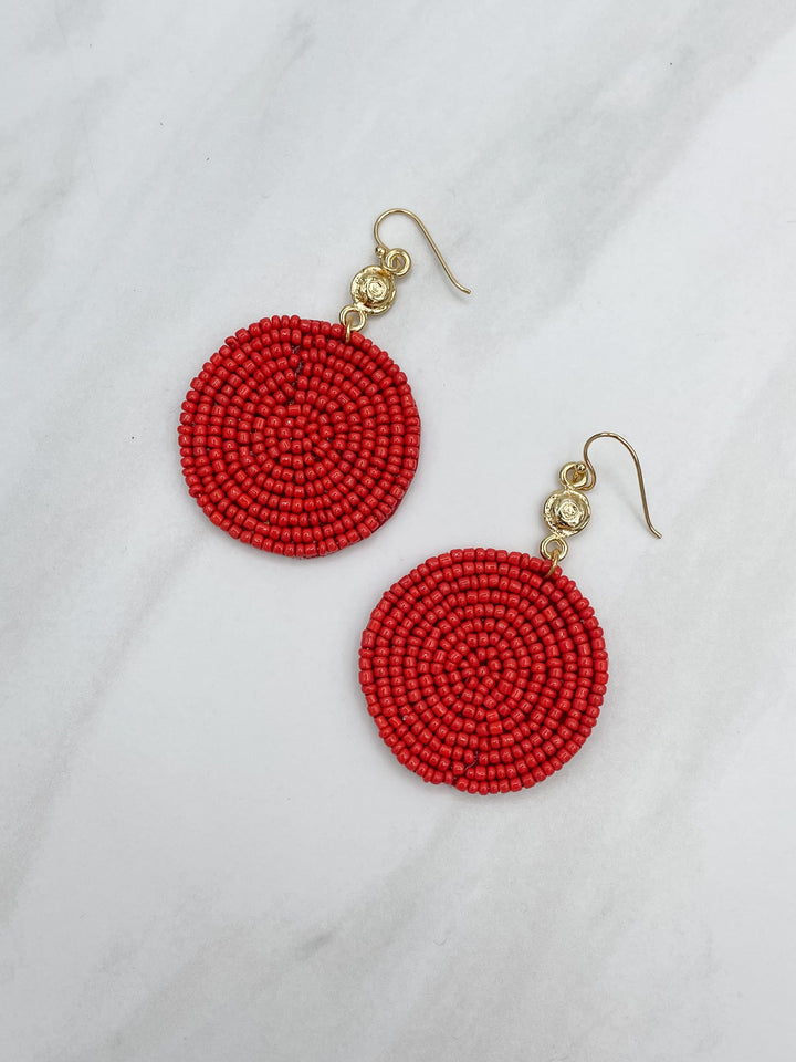 Gold Charm and Circular Felt Back Seed Bead Earrings