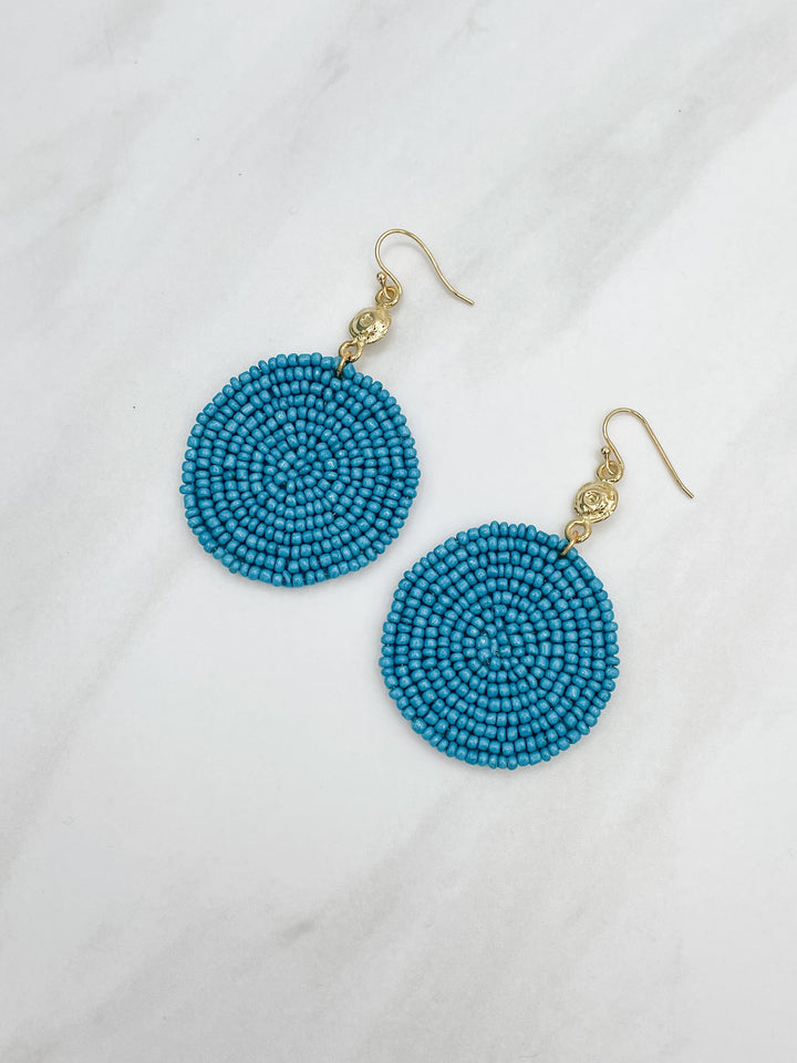 Gold Charm and Circular Felt Back Seed Bead Earrings