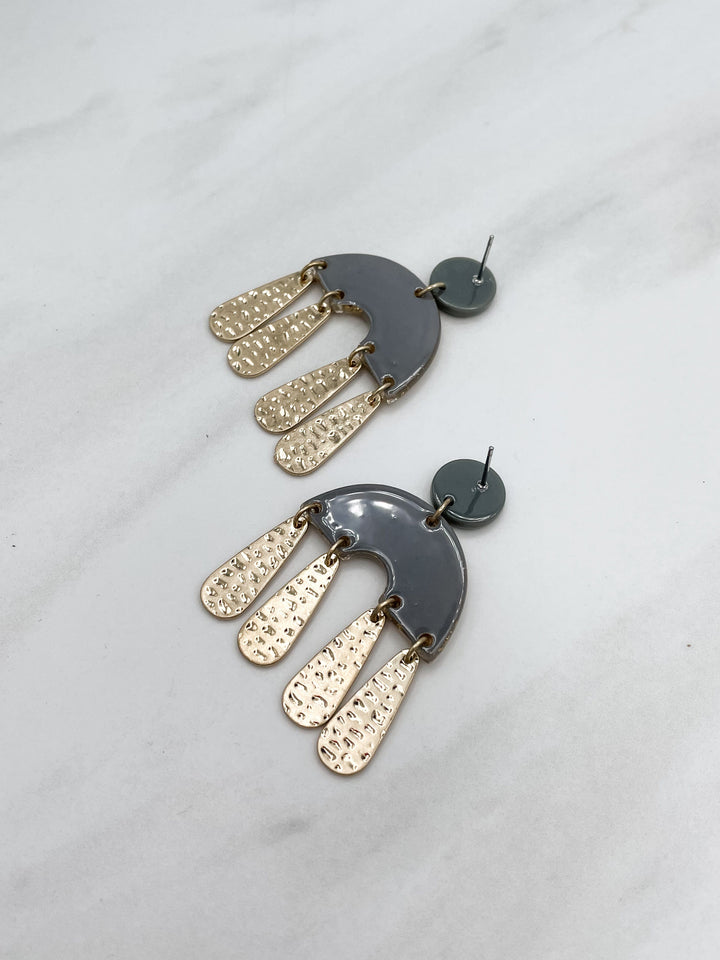 Gold Leaf Half Arch with Dangling Gold Charm Earrings