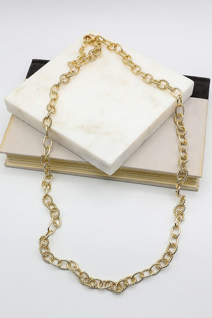 Gold Necklace with Two Kinds of Textured Links