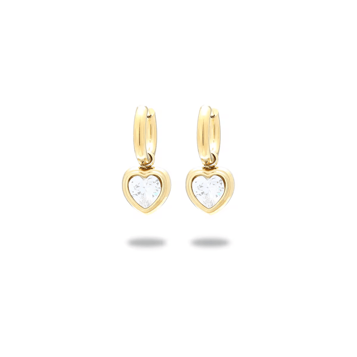 Gold or Silver Plated CZ Heart Hoop Huggie Dangle Earrings