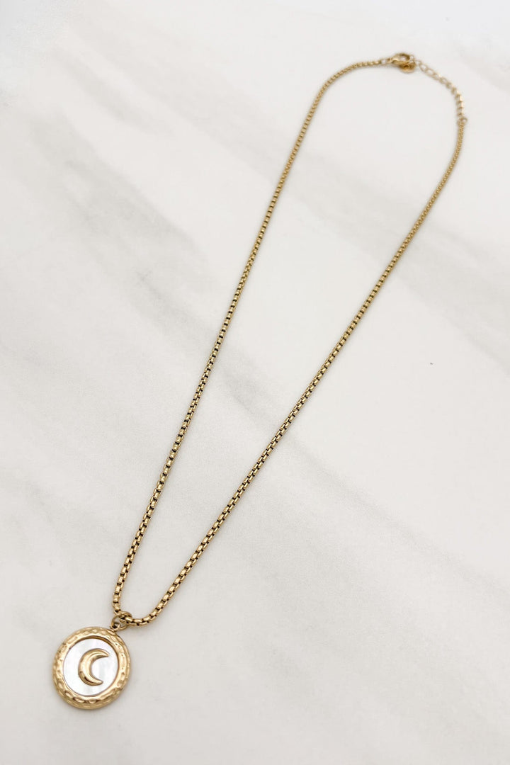 Gold Plated Crescent Moon and Natural Shell Box Chain Necklace