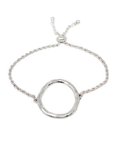 Hammered Circle Simple Adjustable Chain Bracelet