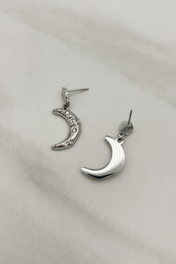 Hammered Crystal Encrusted Crescent Moon Earrings