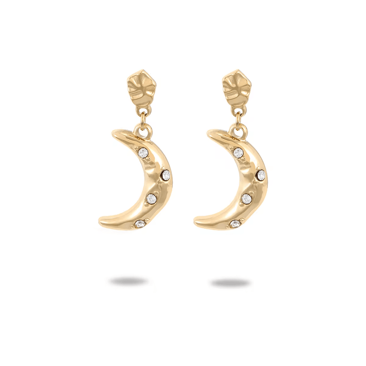 Hammered Crystal Encrusted Crescent Moon Earrings