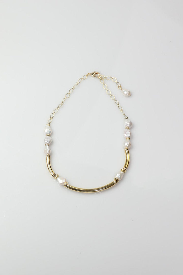 Handmade Gold Tube Bead and Freshwater Pearl Necklace