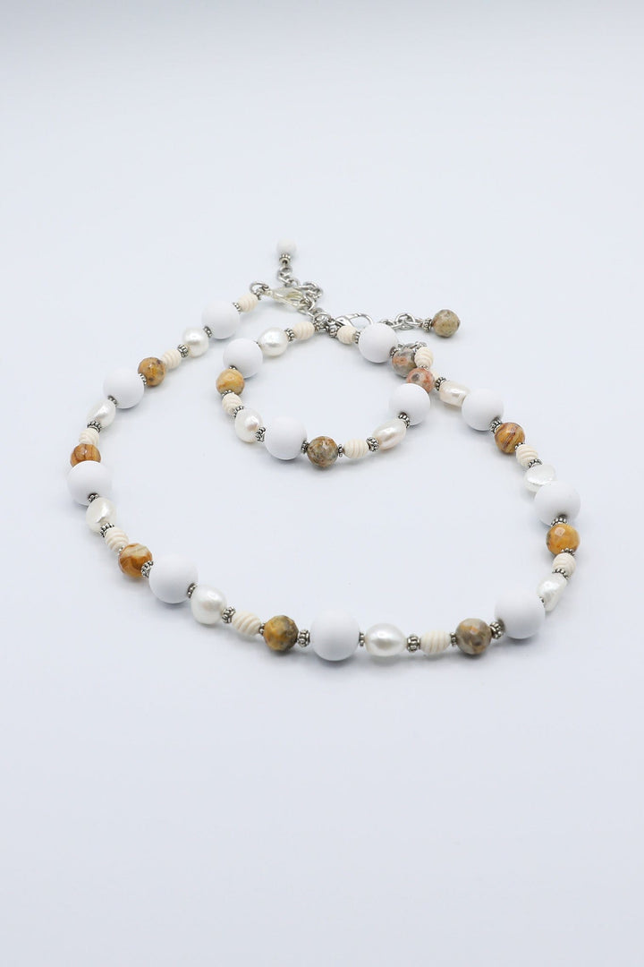 Handmade Jasper and Freshwater Pearl Bracelet with Vintage Elements