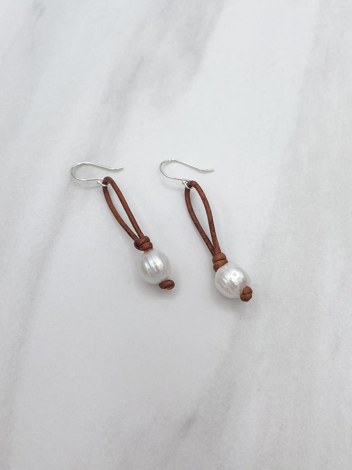 Handmade Knotted White Pearl Earrings