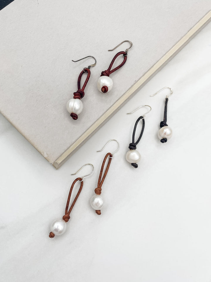 Handmade Knotted White Pearl Earrings