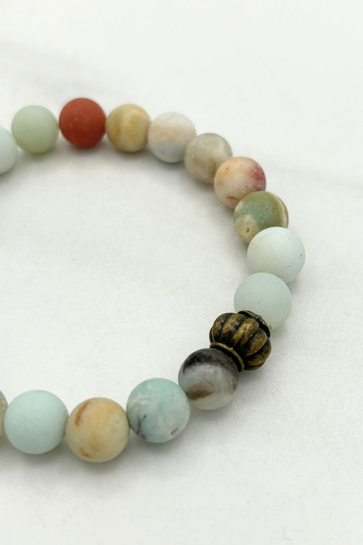 Harmony Scallop Accent Multicolor Genuine Stone Beaded Stretch Bracelet