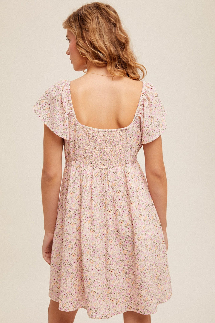 Hem & Thread Cinched-Front Sweetheart Neckline Chiffon Mini Dress