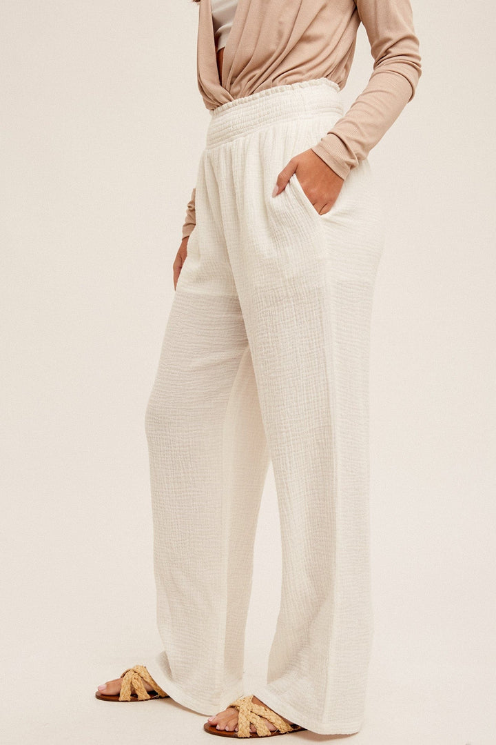 Hem & Thread Crinkle Gauze Smocked Waist Lounge Pants