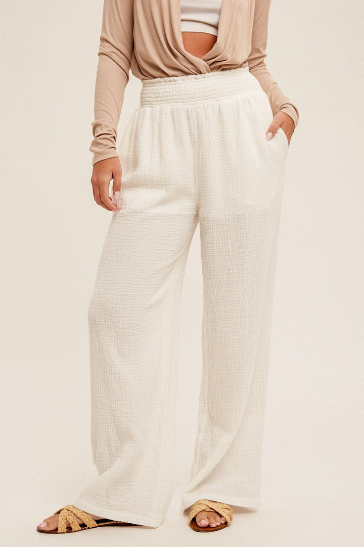 Hem & Thread Crinkle Gauze Smocked Waist Lounge Pants