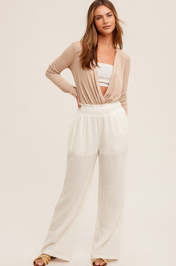 Hem & Thread Crinkle Gauze Smocked Waist Lounge Pants