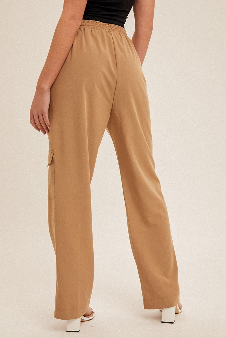 Hem & Thread Drawstring Waist Straight Leg Cargo Pants