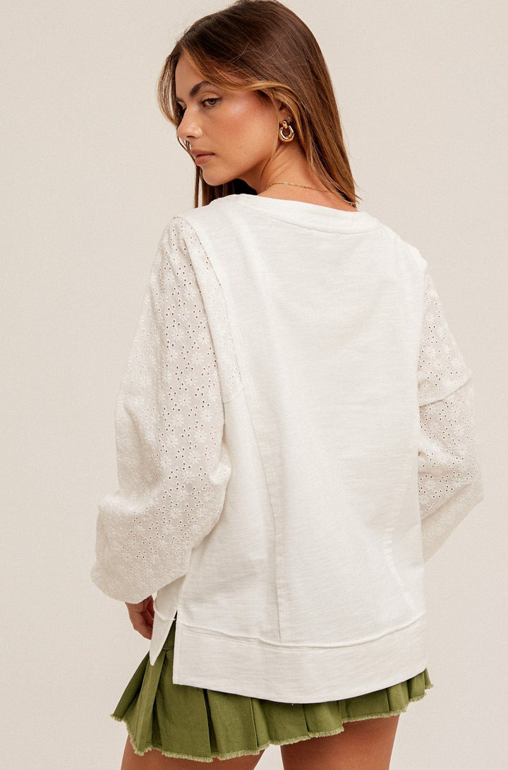 Hem & Thread Eyelet Contrast Terry Snap Button Pullover