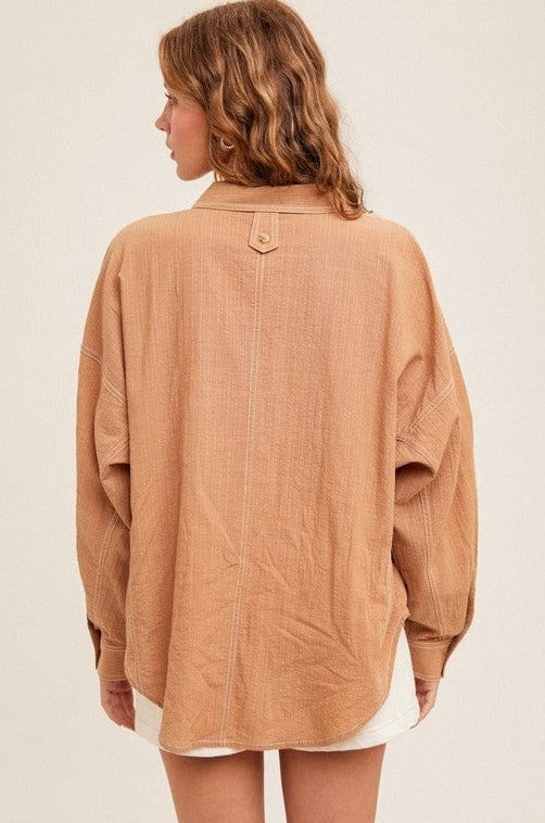 Hem & Thread Oversized Fit Curved Hem Button Down Shirt