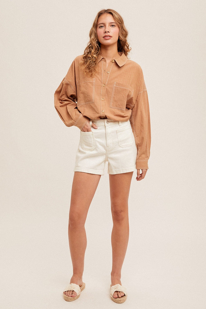 Hem & Thread Oversized Fit Curved Hem Button Down Shirt