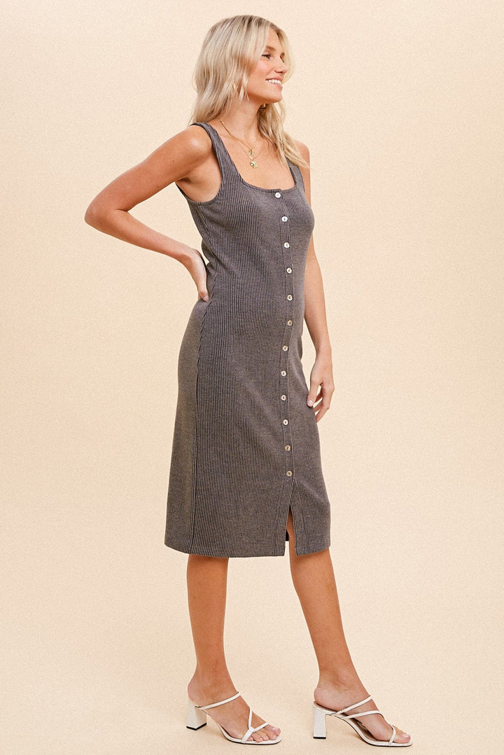 Hem & Thread Two Tone Midi Ribbed Dress