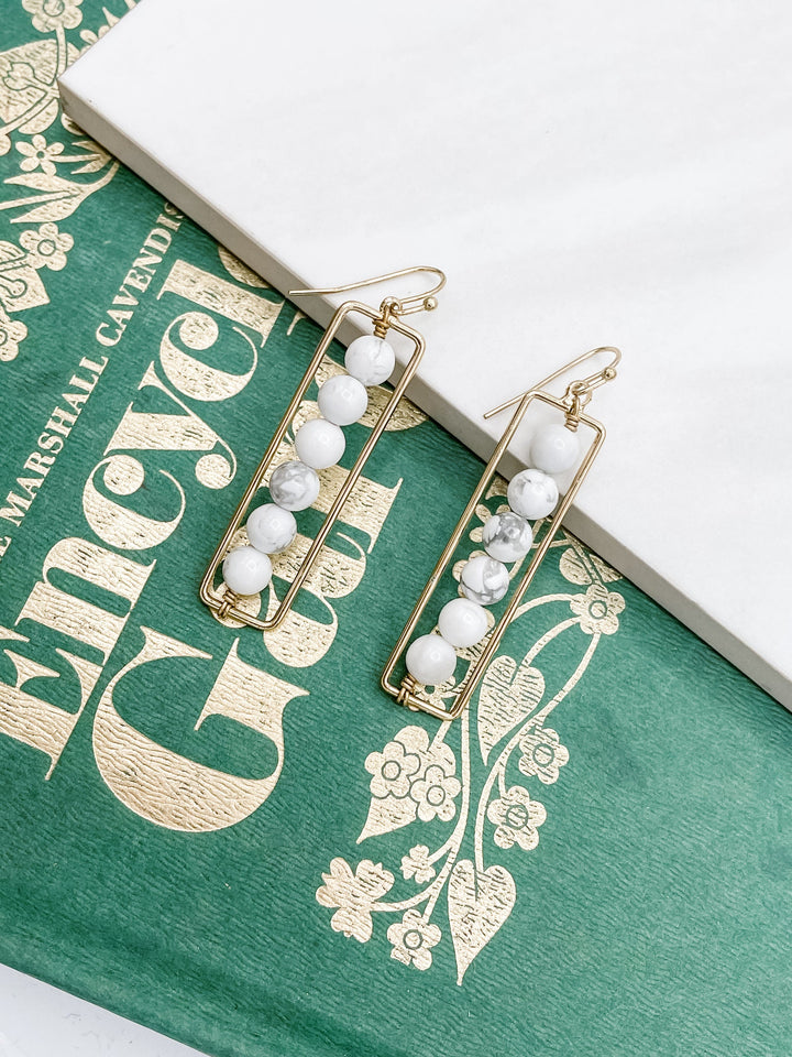 Howlite Beaded Rectangle Earrings