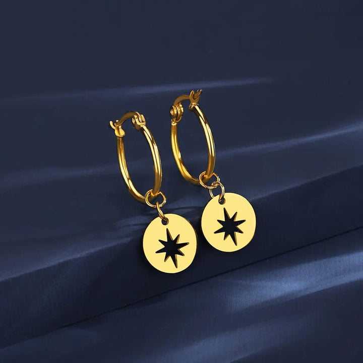 Huggie Earrings with North Star Charm