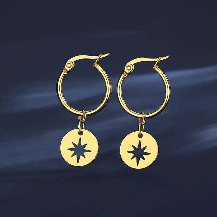 Huggie Earrings with North Star Charm