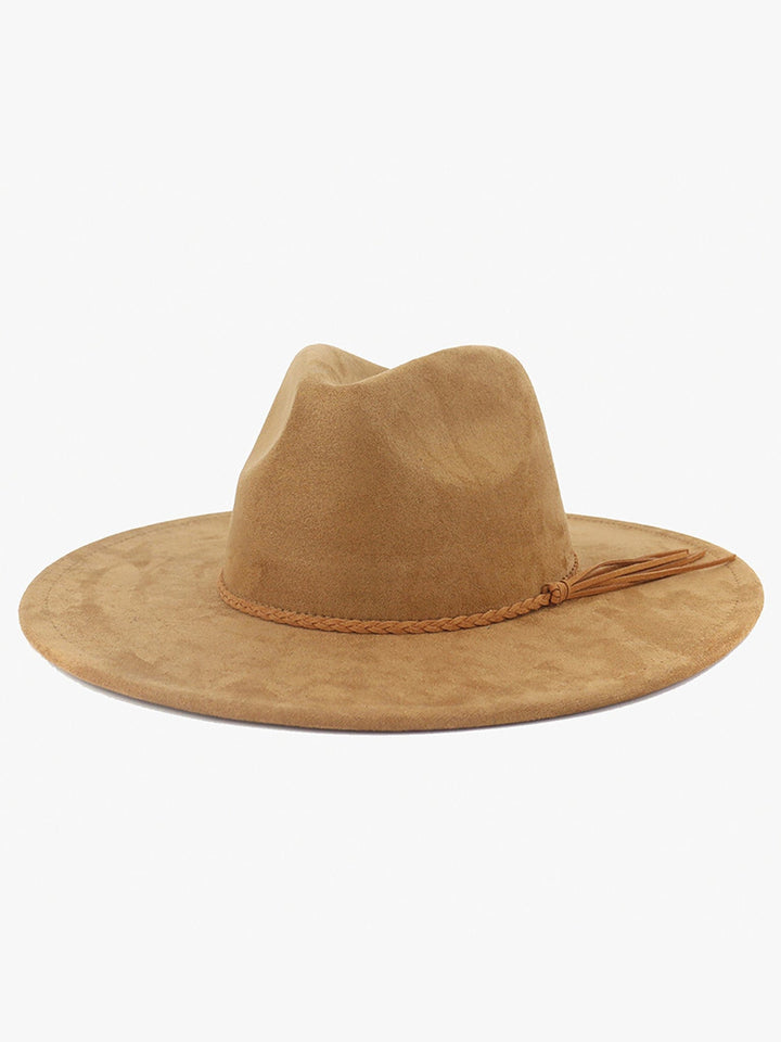 Jen & Co Atlas Faux Suede Wide Brim Fedora with Braided Band