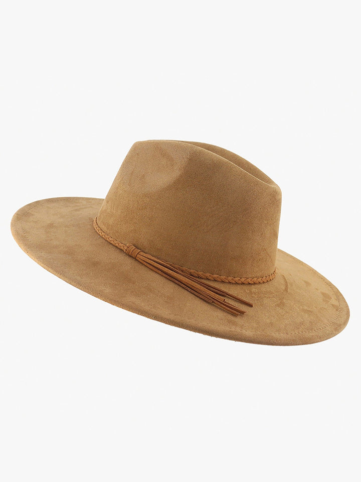 Jen & Co Atlas Faux Suede Wide Brim Fedora with Braided Band